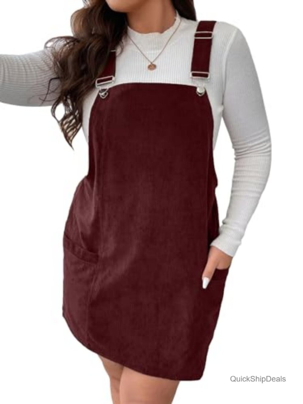 WDIRARA Plus Size Corduroy Sleeveless Overall Dress with Pockets